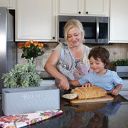 Bread Box with Bamboo Cutting Board Lid - Grey