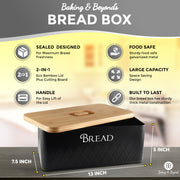 Bread Box with Bamboo Cutting Board Lid - Black