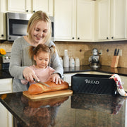 Bread Box with Bamboo Cutting Board Lid - Black