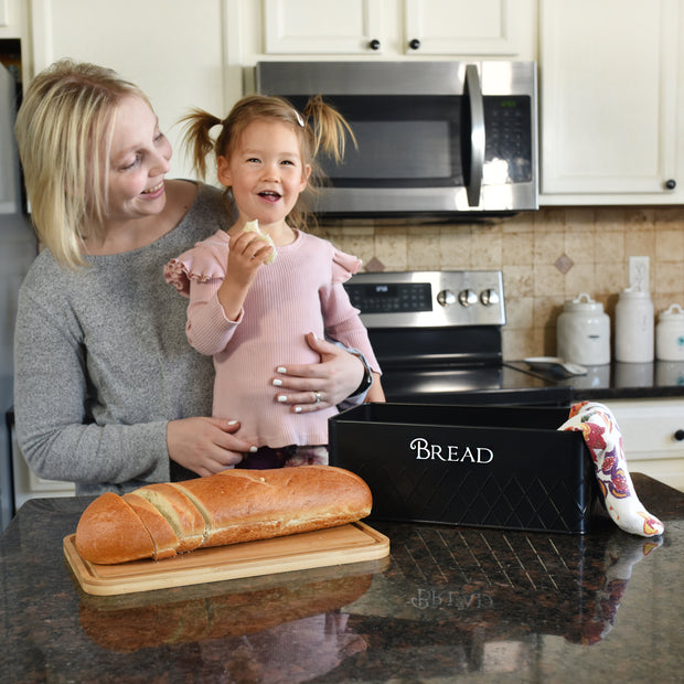 Bread Box with Bamboo Cutting Board Lid - Black