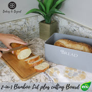 Bread Box with Bamboo Cutting Board Lid - Grey