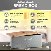 Bread Box with Bamboo Cutting Board Lid - Grey