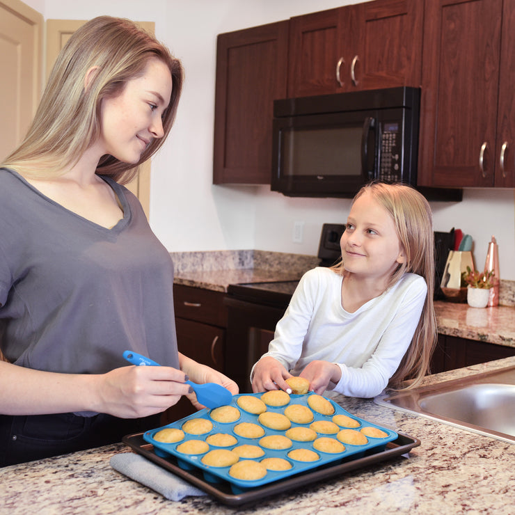 homEdge 12-Cup Silicone Muffin Pan, Pack of 2 Non-Stick Muffin Molds, Baking Pan for Cupcake, Tarts, Egg Bites-Blue