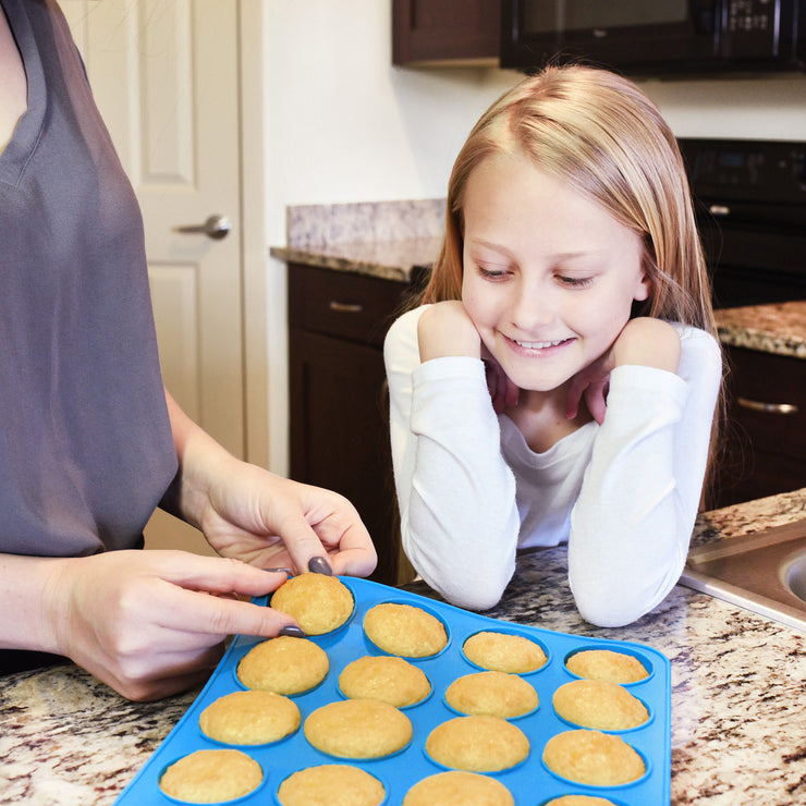 homEdge 12-Cup Silicone Muffin Pan, Pack of 2 Non-Stick Muffin Molds, Baking Pan for Cupcake, Tarts, Egg Bites-Blue