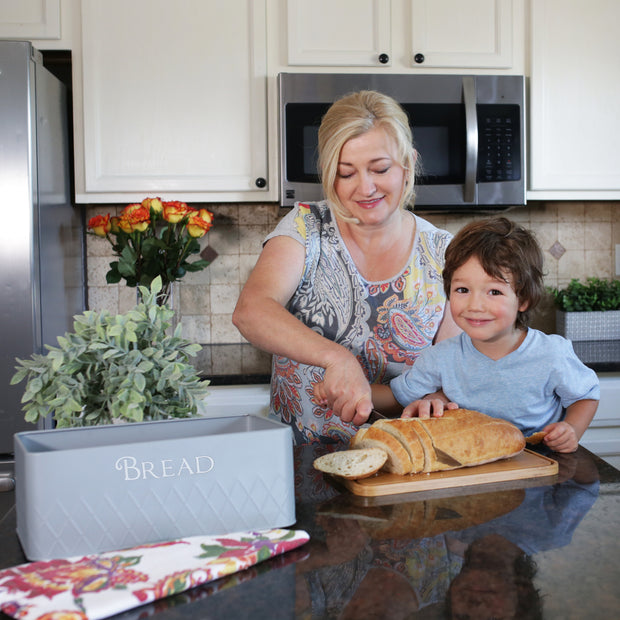 Bread Box with Bamboo Cutting Board Lid - Grey