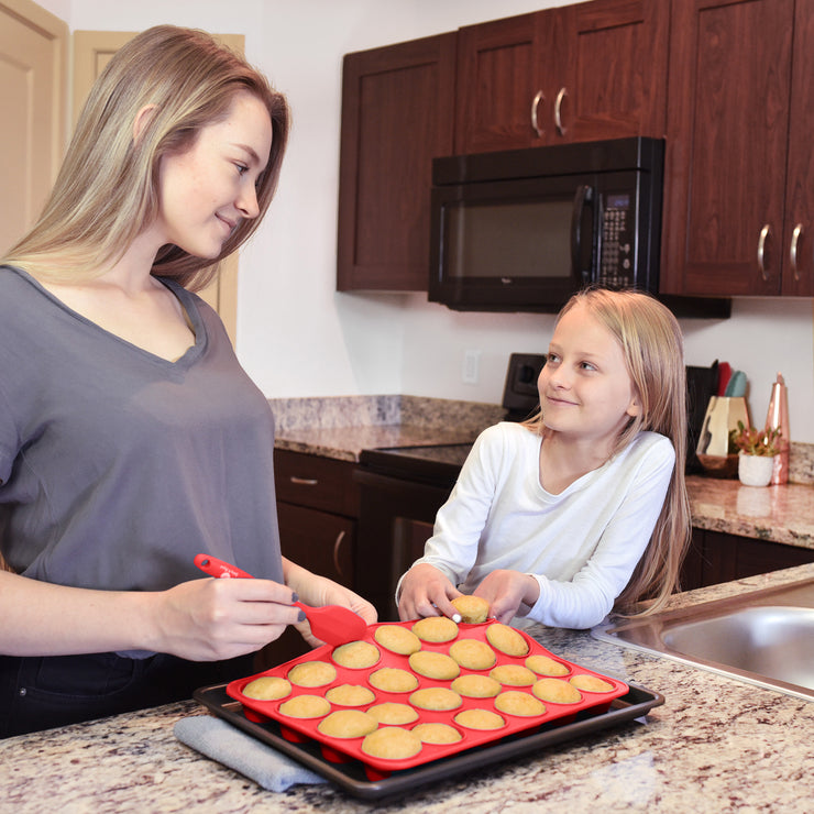 Katbite Silicone Mini Muffin Pan 24 Cups Cupcake Pan Food Grade Silicone  Molds for Baking,Red