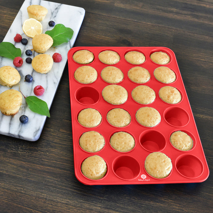 Katbite Silicone Mini Muffin Pan 24 Cups Cupcake Pan Food Grade Silicone  Molds for Baking,Red