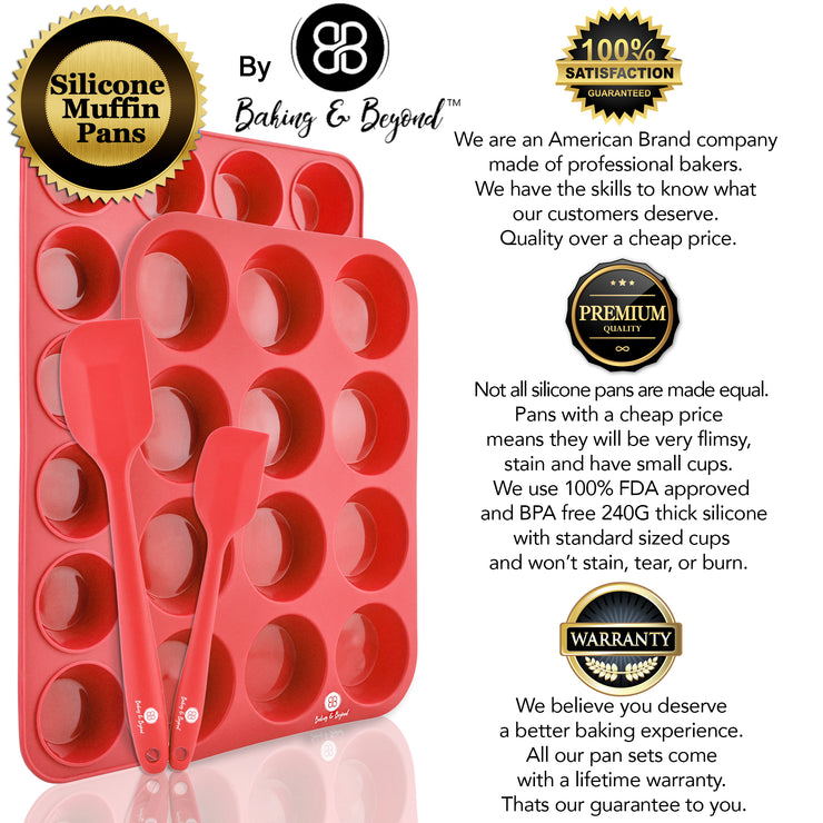 Baking and Beyons Silicone Muffin Pan and Cupcake Mold Set – Red